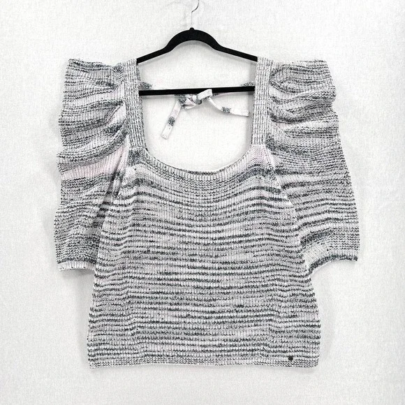 TED BAKER Aspel Puff Sleeve Sweater Womens 12 14 White Gray Marled Tie Back Knit - Picture 3 of 16